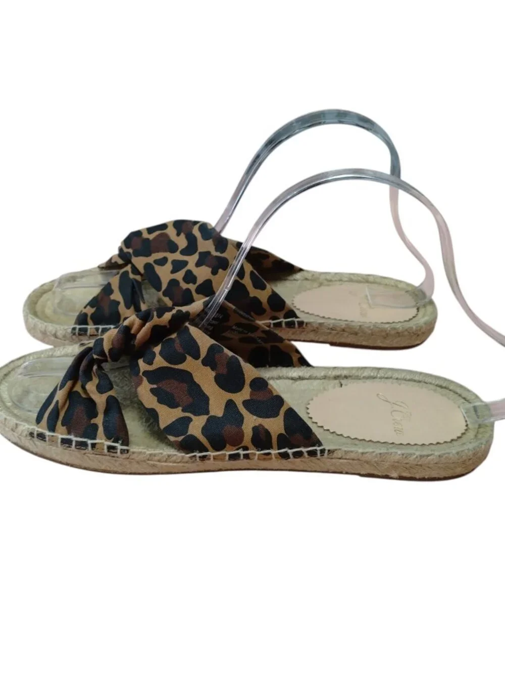 J. Crew Twisted-Knot Espadrille Leopard Print  Slip On Flat Sandals Size 7
